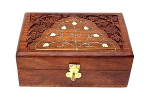 Handmade Wooden Jewelry Box for Women Hand Carved Jewel Organizer with Intricate Carvings 6 Inch Brown R Handicraft High Quality - Product Image 5