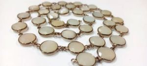 Natural White Moonstone Coin Shape Briolette 12mm Bezel Connector Chain Sold Per Foot - Product Image 3