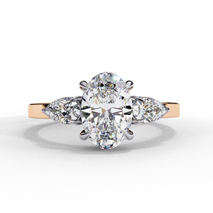 Oval Cut <b>Diamond</b> Engagement <b>Ring</b> with Marquise Side Stones | Luxury Three-Stone <b>Diamond</b> <b>Ring</b> - Product Image 1