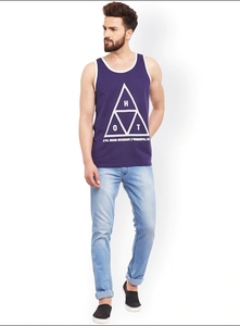 Camiseta sin Mangas con Estampado Geométrico Morado para Hombre, Cuello Redondo, Estilo Casual, Transpirable, de Algodón, con Diseño de Logotipo Frontal - Product Image 6