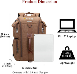 HUSKY SPORTSWEAR High Quality Polyester Convertible <b>Backpack</b> Duffel Zipper Hasp Camouflage 36-56L USB Charging Comfortable Fit - Product Image 2