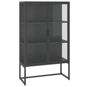 Grand meuble haut en acier anthracite avec portes en verre trempé pour salon - Product Image 2