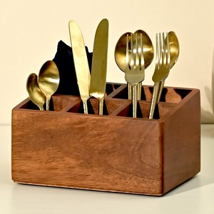 Indian Wooden Utensil <b>Storage</b> Cutlery Utensil Event Home Hotel Dinner <b>Table</b> Decorative Piece Handmade Wooden Utensil Holder - Product Image 1