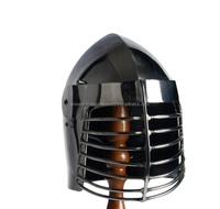 Casco Medieval Bascinet Armadura con Bargirl Helm Recreación Medieval Casco Barbuta Armadura Traje Plateado 18Ga Acero