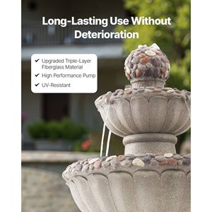 Fontana a cascata da esterno alta 36,5 cm, a 2 livelli, con base a roccia, in resina di fibra di vetro, elegante fontana in resina di fibra di vetro - Product Image 5