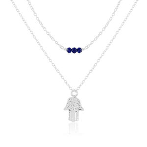 Collar de Lapislázuli con Colgante Hamsa de Dos Niveles – Joyería de Plata de Ley 925 con Colgante Mano de Fátima - Product Image 1
