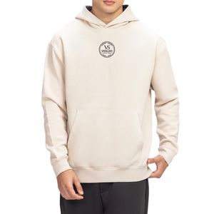 Sweat à capuche pour homme coupe classique en molleton couleur avoine avec imprimé sur la poitrine, style streetwear décontracté, confortable, OEM ODM, vente en gros - Product Image 3