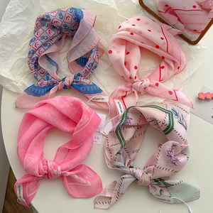 Women's <b>Silk</b> <b>Scarf</b> Fresh Breathable Soft Artistic Decorative Small <b>Silk</b> <b>Scarf</b> Versatile Floral Cotton Linen <b>Square</b> <b>Scarf</b> - Product Image 1