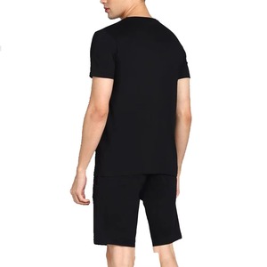 Conjunto Deportivo para Hombre, Camiseta Deportiva Informal de Malla con Cuello Redondo y Manga Corta, Pantalones Cortos, Traje Deportivo Delgado de Color Negro Sólido, Conjunto de 2 Piezas - Product Image 4