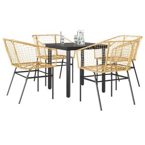 Set da Pranzo da Esterno a 5 Pezzi in Polyrattan Marrone con Vetro, Mobili da Giardino con Struttura in Acciaio, Design Contemporaneo - Product Image 1