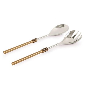 Stainless Steel Silver Style Gold Handle Stainless Steel Salad <b>Server</b> Set Resin Handle Salad <b>Server</b> Set - Product Image 2