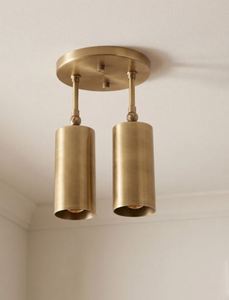 Plafonnier semi-encastré en laiton massif de style Mid-Century – Spot lumineux minimaliste avec abat-jour en forme de tambour de 6 pouces - Product Image 1