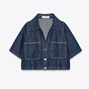 Conjunto Casual Retro de Camisa de Manga Corta con Bolsillos y Pantalones Cortos de Mezclilla para Mujer, Primavera Verano, Personalizado - Product Image 6