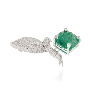 Broche de Pájaro Volador con Esmeralda Zambiana y Diamantes, de Alta Calidad y Lujo, Precio al por Mayor, para Bodas y Fiestas, Oro Blanco K14, Joyería Fina - Product Image 3