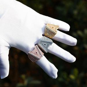 Luxury Letter A <b>Cocktail</b> <b>Ring</b> 18K <b>Gold</b> Plated Diamond Pave Setting Unisex Everyday Wear Fine Jewelry - Product Image 2