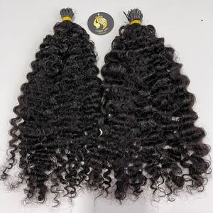 CDYHAIRVN Burmese Curly I Tip Hair Extensions 100% Vietnamese Human Hair Tight Curl <b>Micro</b> Link Natural Black I Tips - Product Image 3