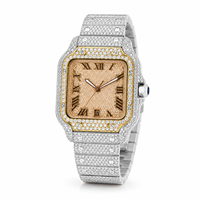 Reloj de Lujo para Hombre, Dos Tonos, Completamente Cubierto de Moissanita, Esfera Romana de Acero Inoxidable, Cuarzo