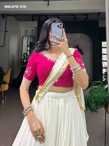 High Quality Rayon with Big-Mirror work & Zari Lace Border Full-Flared Stitched Lehenga- <b>Beads</b>-Pearl Blouse Wholesale Supply - Product Image 6
