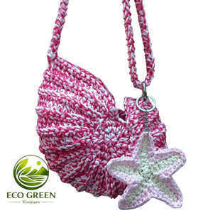 Sac à bandoulière en crochet fait main motif coquillage, design étoile de mer coloré, sac de plage d'été, sac fourre-tout en fil écologique, fournisseur Vietnamien - Product Image 2