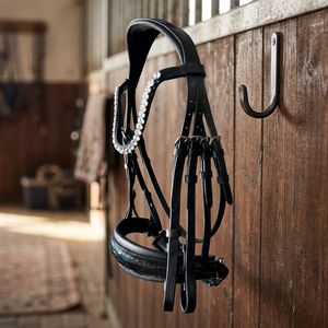 Handmade Luxury Black Leather Full Size Horse <b>Bridle</b> with Patent Padded Noseband Custom Packaging Model SULEMAN LG 0012 - Product Image 2