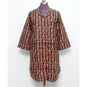 Beautiful Handmade Designer Block Printing Fabric 3/4 Sleeve Breathable Bodycon Shirt Button Closure Comfy Evening Formal Dress - Product Image 1