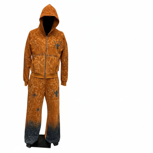High Quality 450gsm Cotton Hoodies and Sweatpants Unisex Sweatsuits Custom allover printed Logo Zipper <b>Tracksuit</b> Set for Men - Product Image 5