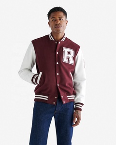 Veste universitaire pour homme, marron et blanc, avec lettre R brodée, style preppy, col rabattu, bouton unique, pour l'automne - Product Image 5