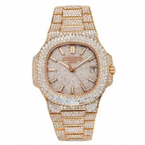 Reloj de Pulsera de Alta Calidad Unisex con Diamantes de Moissanita, Diseño Rectangular en Oro Blanco, Estilo Hip Hop con Fecha y Puntero Solar - Product Image 2