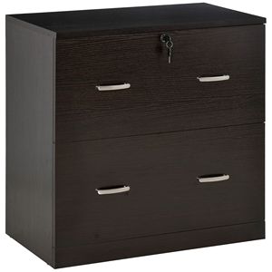 Espresso 2-Drawer <b>File</b> Cabinet for Home Office Assembled Vertical Storage with Hanging Bar and Lock Keys for A4 Size <b>Papers</b> - Product Image 1