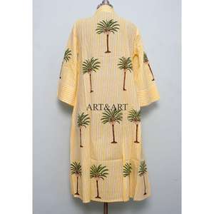 Robe midi ample pour femme, légère, écologique, en coton respirant et lavable, imprimé palmiers, élégante, col en V, manches 3/4 - Product Image 6