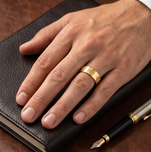 DIVYORO Anillo clásico para hombre chapado en oro de 22 quilates con diseño de flecha punteada - Product Image 3