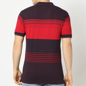Polo de punto a rayas rojo y azul marino para hombre, manga corta, diseño casual con bloques de color, corte regular - Product Image 4