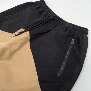 Shorts Bermuda Homme Color Block Taille Mi-Haute Cordon de Serrage Décontracté Séchage Rapide Avec Poches Noir et Beige - Product Image 2