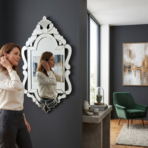 Elegant Vintage Venetian Baroque Wall <b>Mirror</b> with Ornate Geometric Frame | Antique <b>Silver</b> Luxury Decorative <b>Mirror</b> for Home - Product Image 3