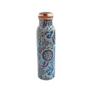 Bouteille d'eau en cuivre pur à motifs géométriques avec ensemble de 2 tasses – Récipient à eau ayurvédique anti-fuite avec gobelets assortis - Product Image 4