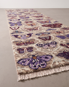 Purple Butterfly <b>Runner</b> Rug Beige Lavender Botanical Pattern Washable Non-Slip 100% New Zealand Wool <b>Carpet</b> for Hallway Bedrooms - Product Image 2
