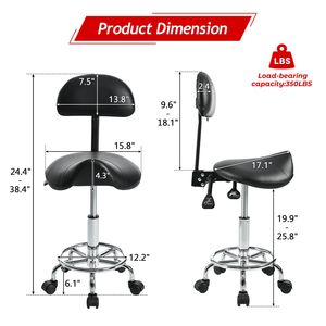 Tabouret ergonomique réglable avec dossier, chaise de bureau roulante avec repose-pieds et dossier réglable en hauteur - Product Image 3