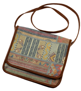 Bolso de Hombro de Cuero Genuino con Patrón Geométrico Bohemio Vintage, Correa Única, Diseño Multicolor para Uso Diario, Rajasthan - Product Image 2
