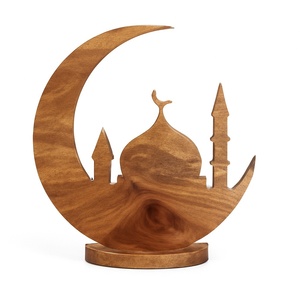 Estatua de Mesa de Madera Hecha a Mano con Forma de Luna Creciente y Mezquita, Escultura Islámica de Madera Sólida para Decoración de Ramadán y Eid - Product Image 1