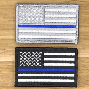 Parche Bordado de la Bandera Americana con Línea Azul Delgada, Parche Rectangular Termoadhesivo para Uniformes y Ropa - Product Image 1