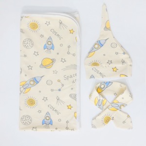 Ensemble de couvertures portables en coton, imprimé lapin bleu, doux, avec bonnet, pour bébé - Product Image 3
