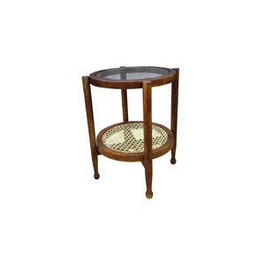 Elegant Hyacinth Round Accent <b>Table</b> with <b>Glass</b> Top and <b>Shelf</b> Living Room Woven Furniture - Product Image 2