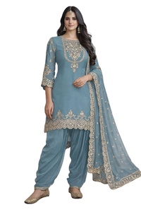 ชุดส่าหรีแบบดั้งเดิมสำหรับผู้หญิง ผ้าจอร์เจตต์เทียม ปักลายฟ็อกซ์ ความยาวระดับเข่า ชุดอินเดีย ชุดปากีสถาน สำหรับงานแต่งงาน - Product Image 2