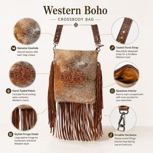 Sac à bandoulière artisanal en cuir de vachette à poils, style western avec franges, sac à main en cuir repoussé, sac vintage de cowgirl pour femme, usage quotidien - Product Image 5