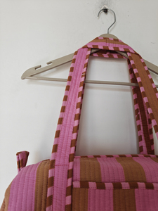 กระเป๋าผ้าฝ้ายลายทางสีน้ำตาลแบบ unisex พร้อมซิปปิดและหูหิ้วคู่ |   กระเป๋าเดินทางน้ำหนักเบา 20-35 ลิตร สำหรับการเดินทางและใช้งานในวันหยุดสุดสัปดาห์ - Product Image 5