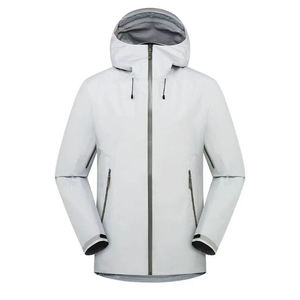 Veste coupe-vent en PU gris clair pour homme avec fermeture éclair et poches pour l'automne et les activités de plein air - Product Image 3