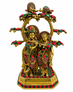 Estatua de Radha Krishna de Latón Hecha a Mano con Incrustaciones de Piedras de Colores, Ídolo del Dios Hindú, Decoración para el Hogar, Templo, Regalo, Figurita - Product Image 5