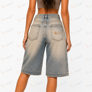 Shorts de Mezclilla Personalizados para Mujer al por Mayor, Shorts de Cintura Alta, Desgastados, Casuales, de Verano, de Algodón Elástico Premium - Product Image 4