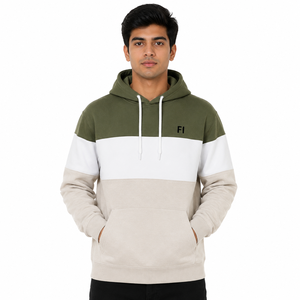 Sweat à capuche personnalisé pour homme en molleton de coton, color block, avec cordon de serrage, poche, manches longues, coupe décontractée, oversize, style décontracté et tendance - Product Image 1
