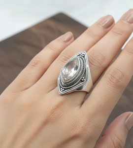 Top Quality White <b>Crystal</b> Gemstone 925 Sterling Silver <b>Ring</b> Vintage Handmade Statement <b>Ring</b> Rose Gold Yellow Gold Plated Jewelry - Product Image 2